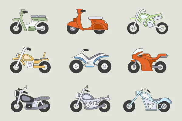 Motorbike Icons Set Vector Color Symbols Motorcycle Bike Chopper Scooter — Stock Vector