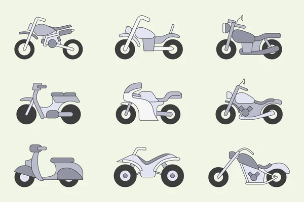 Motorbike Icons Set Vector Color Symbols Motorcycle Bike Chopper Scooter — Stock Vector