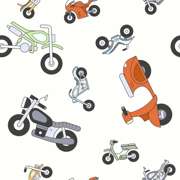 Motorbike Vector Color Background Seamless Pattern Motorcycle Bike Chopper Scooter — Stock Vector