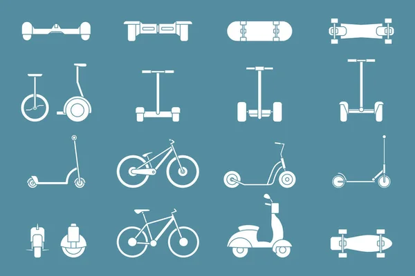 Electric Transport Icons Set Vector Silhouettes Scooter Skate Skateboard Bike — Stock Vector