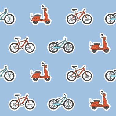 Paket kağıdı - Vektör grafik tasarımı için scooter ve bisiklet sembollerinin kusursuz deseni