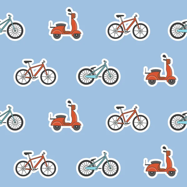 Wrapping Paper Seamless Pattern Scooter Bicycle Symbols Vector Graphic Design — Stock Vector