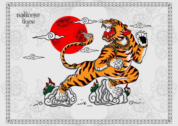 Balinese Tiger Tattoo Poster — Stock Vector