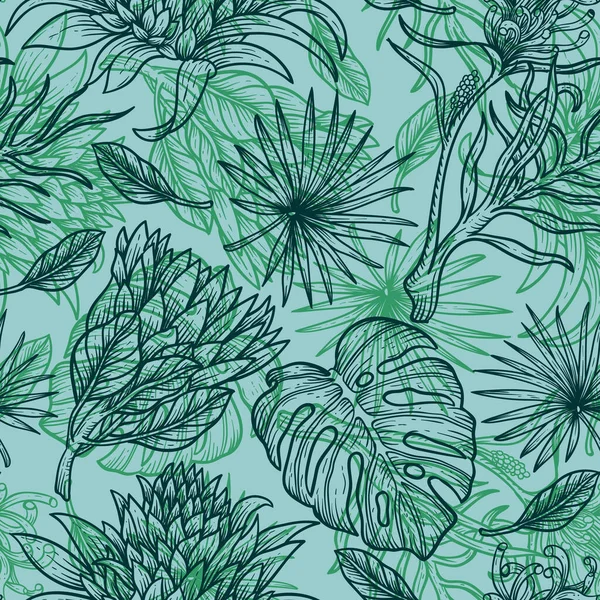 Flower Pattern Leaves Hand Draw Vintage Design — Stock Vector