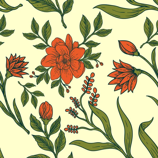 Цветочный Узор Листья Руки Рисовать Винтажный Дизайн — стоковый вектор
