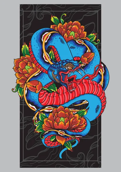 バリのヘビの伝統的なタトゥーポスター — ストックベクタ