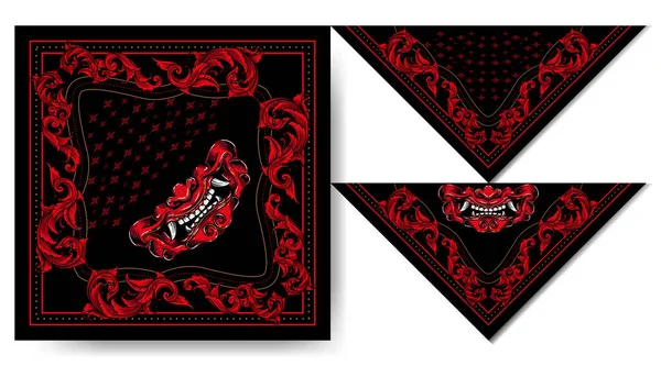 Bandanas Japan Hanya Μάσκα Δαίμονας Vintage Σχεδιασμό — Διανυσματικό Αρχείο