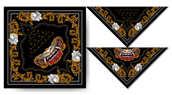 Bandanas Japan Τίγρης Μάσκα Vintage Σχεδιασμό — Διανυσματικό Αρχείο