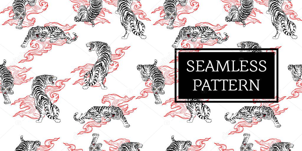 tiger seamless pattern japan tattoo style