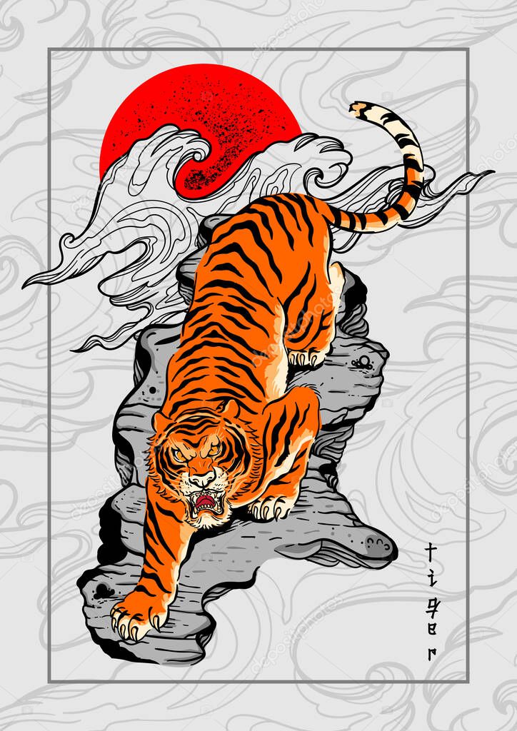 tiger japan style tattoo poster