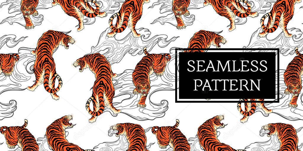 tiger seamless pattern japan tattoo style