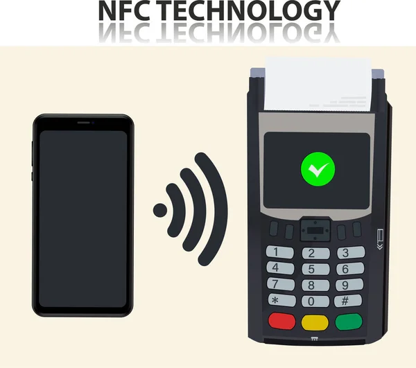 POS and NFC payment technology concept. Payment by bringing the device closer to the POS terminal. Flat vector illustration