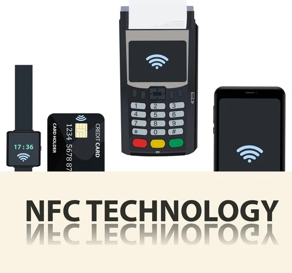 Concepto Tecnología Pago Pos Nfc Pago Acercando Dispositivo Terminal Punto — Foto de Stock