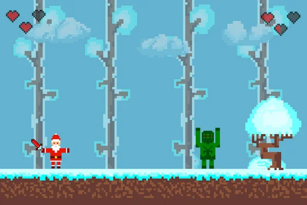 Interface Jeu Pixel Ordinateur Personnage Santa Claus Vue Bits Bataille — Photo