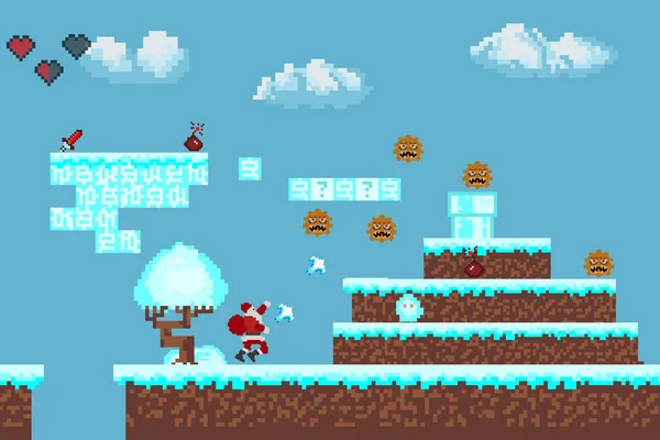 Computer Pixel Game Interface Kerstman Karakter Bit Uitzicht Held Strijd — Stockfoto