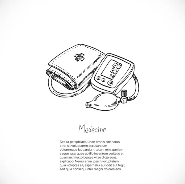 Digital Blood Pressure Monitor, drawing doodle vector-Medical ba — Stock Vector
