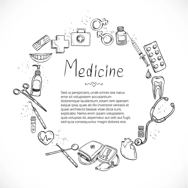 Ιατρική doodle φόντο πλαισίου για αφίσα Φέιγ βολάν κάλυψη banner br — Διανυσματικό Αρχείο
