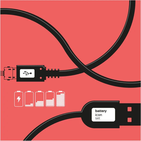 Batteriikonen på en röd design bakgrund — Stock vektor