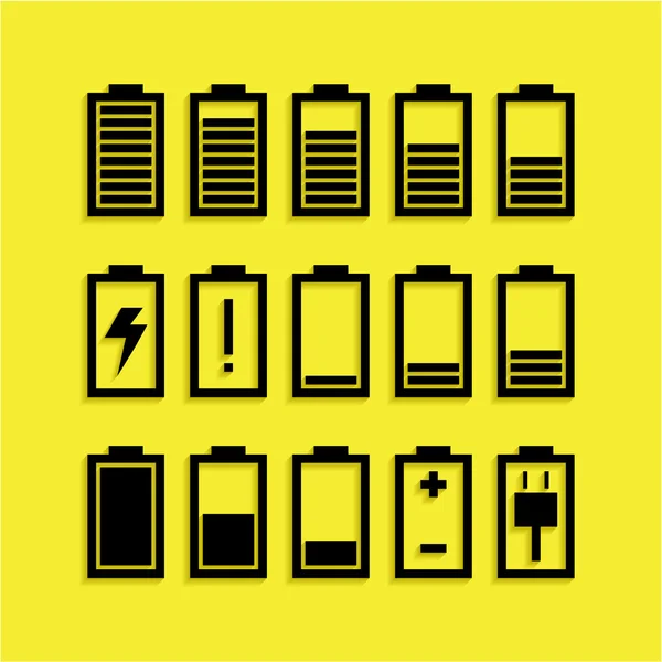 バッテリーのアイコン セットに分離された黄色の背景 — ストックベクタ