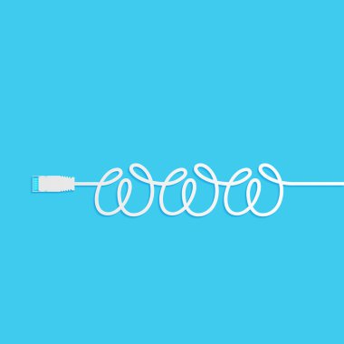Www ve Ethernet kablosu, düz simgesi mavi bir arka plan üzerinde izole 