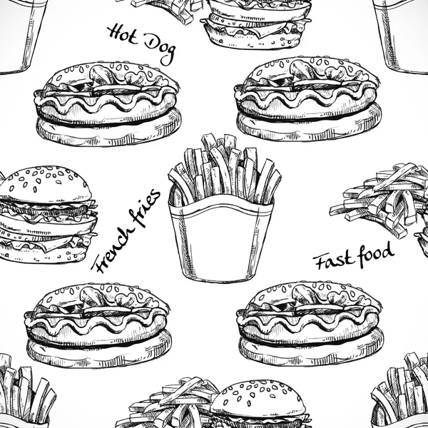 Fast food naadloze achtergrond doodle vector — Stockvector