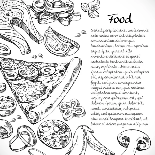 Background for your text with doodles on the subject of food - p — Stock Vector