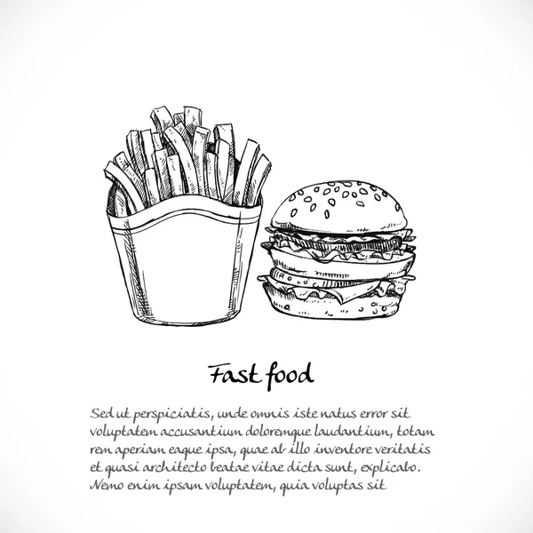 Sfondo per il testo con scarabocchi sul tema del fast food — Vettoriale Stock