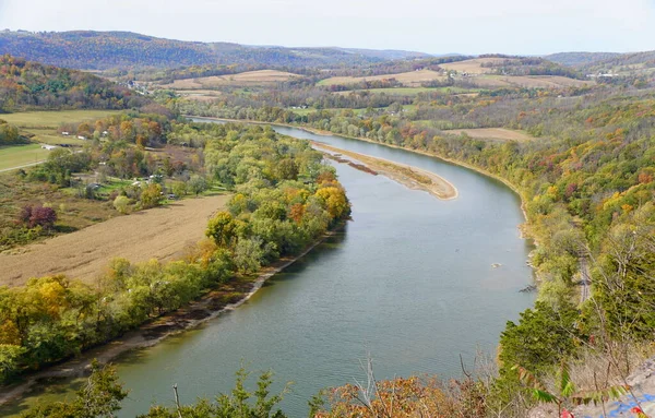 Aerial View Susquehanna River Surrounded Striking Color Fall Foliage Wyalusing — Stock Photo, Image