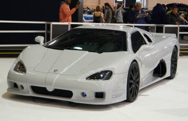 Philadelphia, Pennsylvania, ABD - 9 Şubat 2020 SSC Ultimate Aero süper arabasının inci gibi beyaz bir rengi