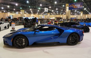 Philadelphia, Pennsylvania, ABD - 10 Şubat 2019 - Mavi bir Ford GT Supercar Configurator