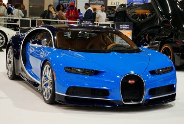 Philadelphia, Pennsylvania, ABD - 10 Şubat 2019 - mavi bir 2017 Bugatti Chiron spor arabası