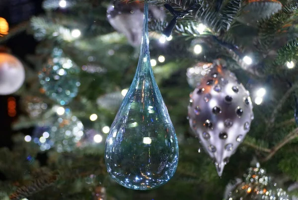 Adorno Cristal Azul Árbol Navidad Iluminado — Foto de Stock