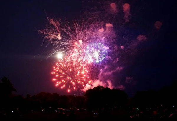 Explosion Red Blue Fireworks Dark Sky — Stock Photo, Image