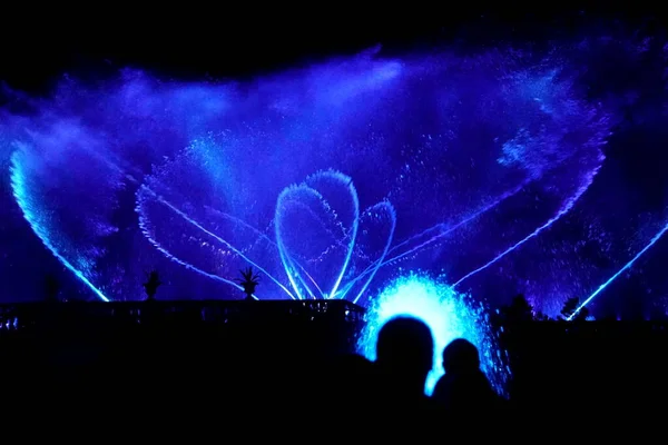 Spectacle Fontaine Eau Éclairé Nuit Près Longwood Gardens Comté Chester — Photo