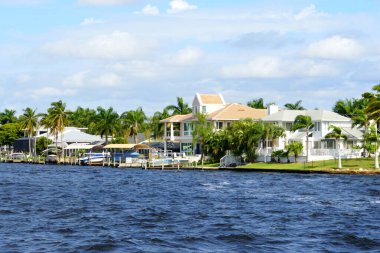 Cape Coral, Florida, U.S.A - December 3, 2018 - The view of the waterfront home by the bay clipart