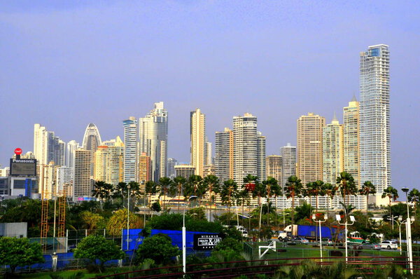 Panama City, Panama - May 7, 2013 - The view of the skyscrapers in the city by the bay