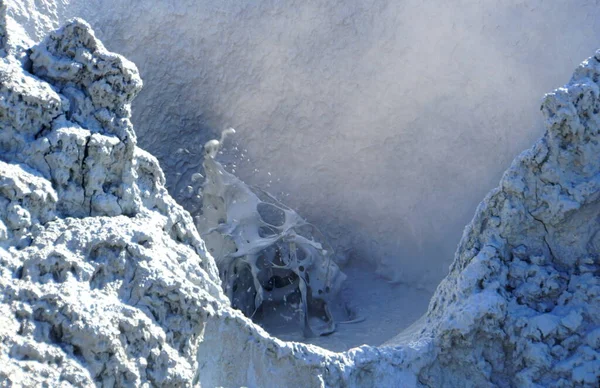 Het Uitzicht Rookgrond Kokende Modderpotten Bij Namafjall Hverir Geothermische Gebied — Stockfoto