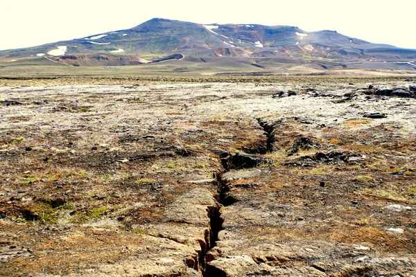 Cracks in the ground due to volcanic activities at Krafla Lava Field near Myvatn, Iceland in the summer