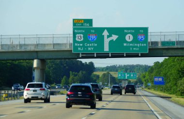 Red Lion, Delaware, U.S.A - June 08, 2021 - The view of summer traffic on Route 1 North towards Route 13, Interstate 95 and 295