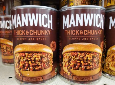 Delaware, ABD - 14 Şubat 2026 - Manwich Kalın ve Chunky Sloppy Joe Sosu, lezzetli bir gösteri ve basit hazırlık talimatları.