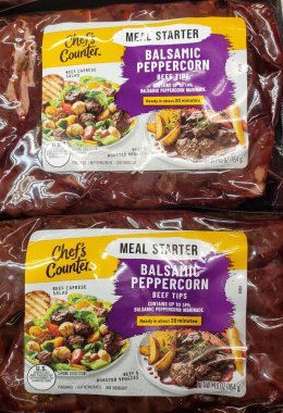 Delaware, ABD - 14 Şubat 2026 - Şefin Kontra Balzamik Biberli Biberli Biber Bahşişi, marine edilmiş sığır eti yemek için 20 dakika içinde hazır olacak