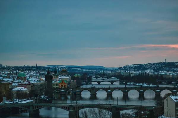 Prager Brücken Blick Vom Letna Park Wintertag — Stockfoto