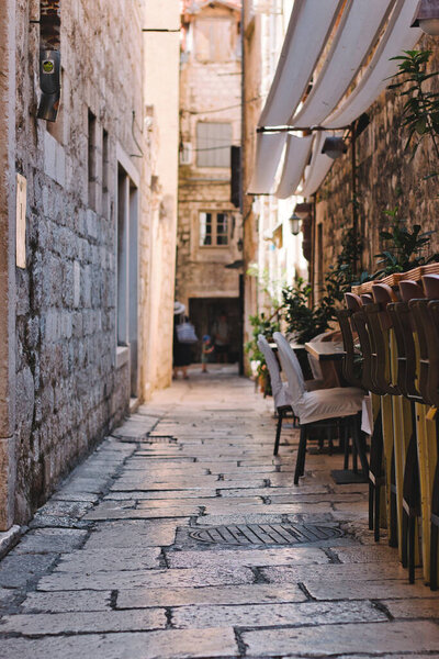 Split Croatia narrow streets and alleys medieval era with bars and restaurants