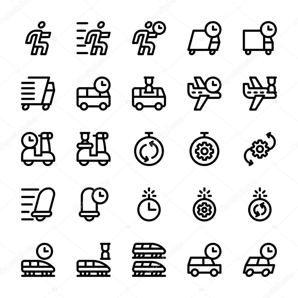 Set of In a hurry, rush, speed, transport outline style icon and illustration - vector