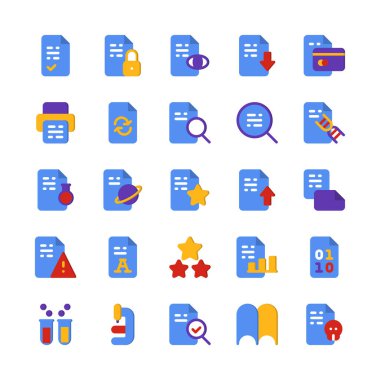 Bilimsel Kağıt Akademik Düz Gazete Biçimi simgesi ve illüstrasyon kümesi - vektör