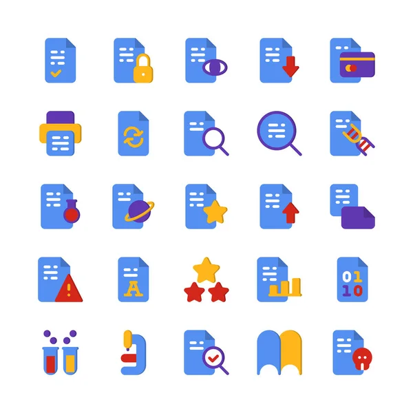 Set Scientific Paper Academic Journal Flat Style Icon Illustration Vector — 스톡 벡터