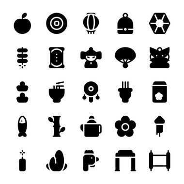 Çin Yeni Yıl Kültürü Kutlama Glifi biçim simgesi ve illüstrasyon kümesi - vektör