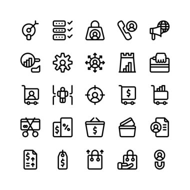 Kostüm alıcısı, izleyici, satıcı taslağı biçim simgesi ve illüstrasyon seti - vektör