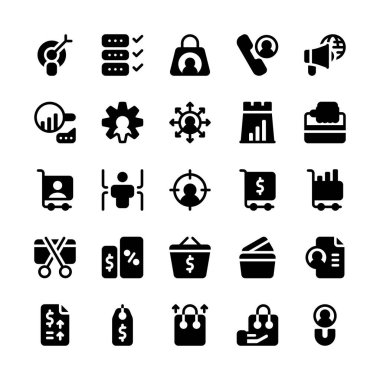 Kostüm alıcısı, izleyici, satıcı kabartma biçimi simgesi ve illüstrasyon seti - vektör