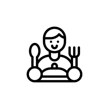 Yemek Lokantası ve Kafe Kişi Doldurulmuş Taslak Şekil Simgesi, Logo ve İllüstrasyon Vektörü